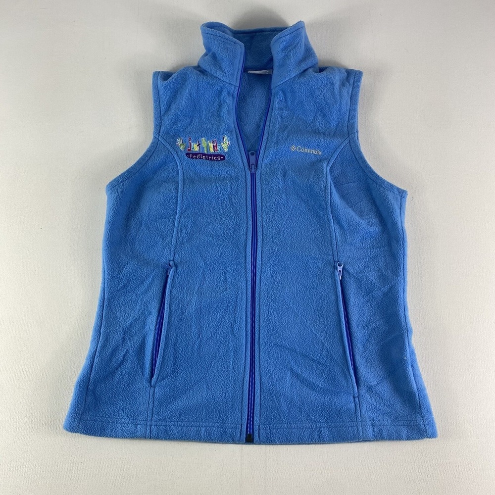Columbia‎ Vest Womens Medium Blue Full Zip Fleece Outdoor Sweater Ladies READ